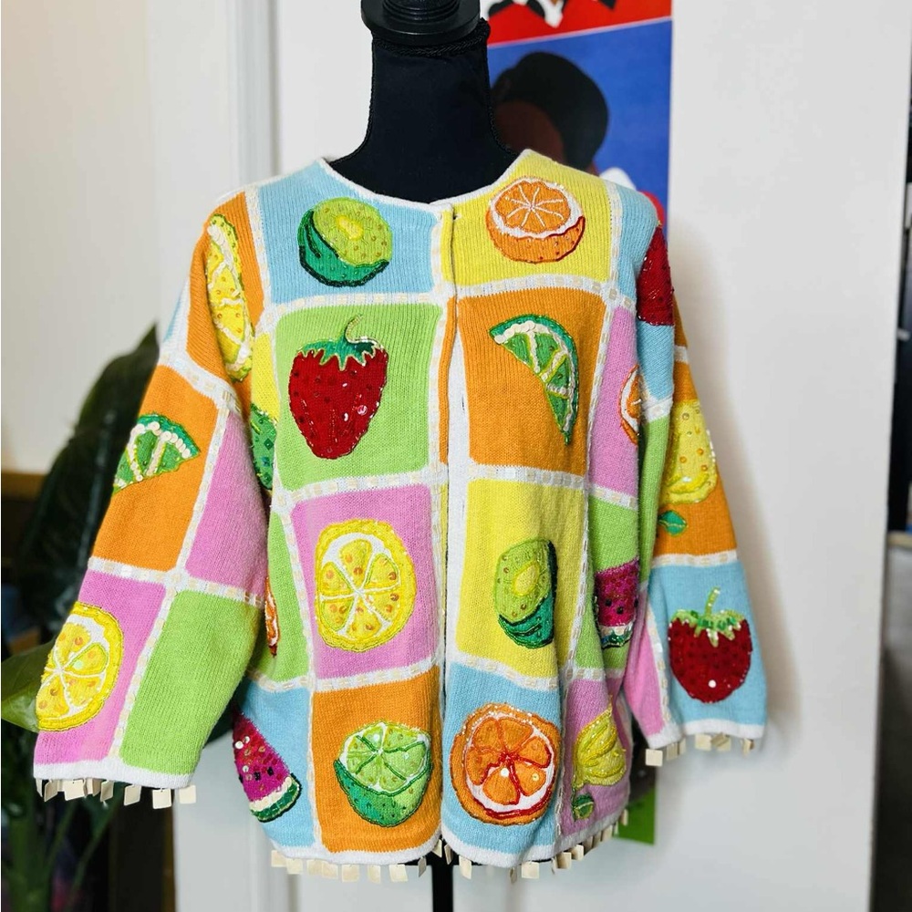 Jane’s Closet Colorful Fruit Patterned Women's Sweater